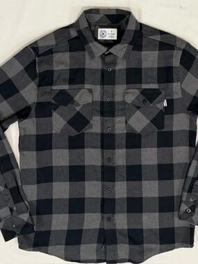 Hurley Flannel Button-Up Long-Sleeve  Charcoal & Black Plaid Men's Size Small